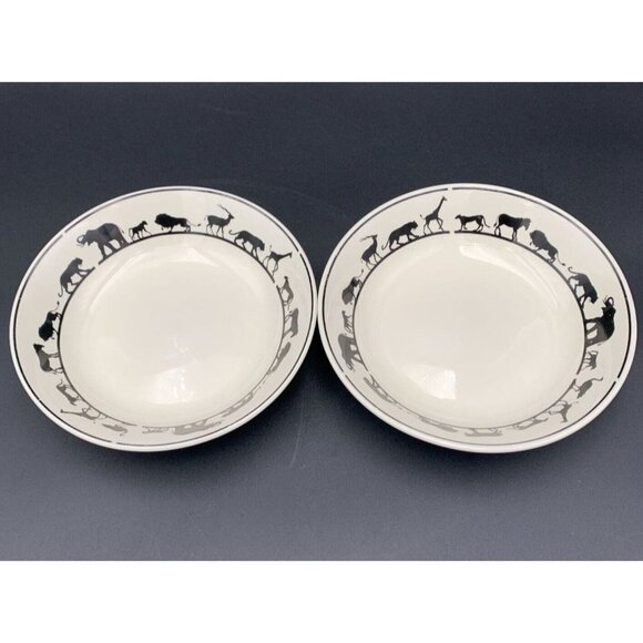 American Atelier Other - American Atelier Safari Serengeti Black White Bowls Set Of 2 Wild Animals